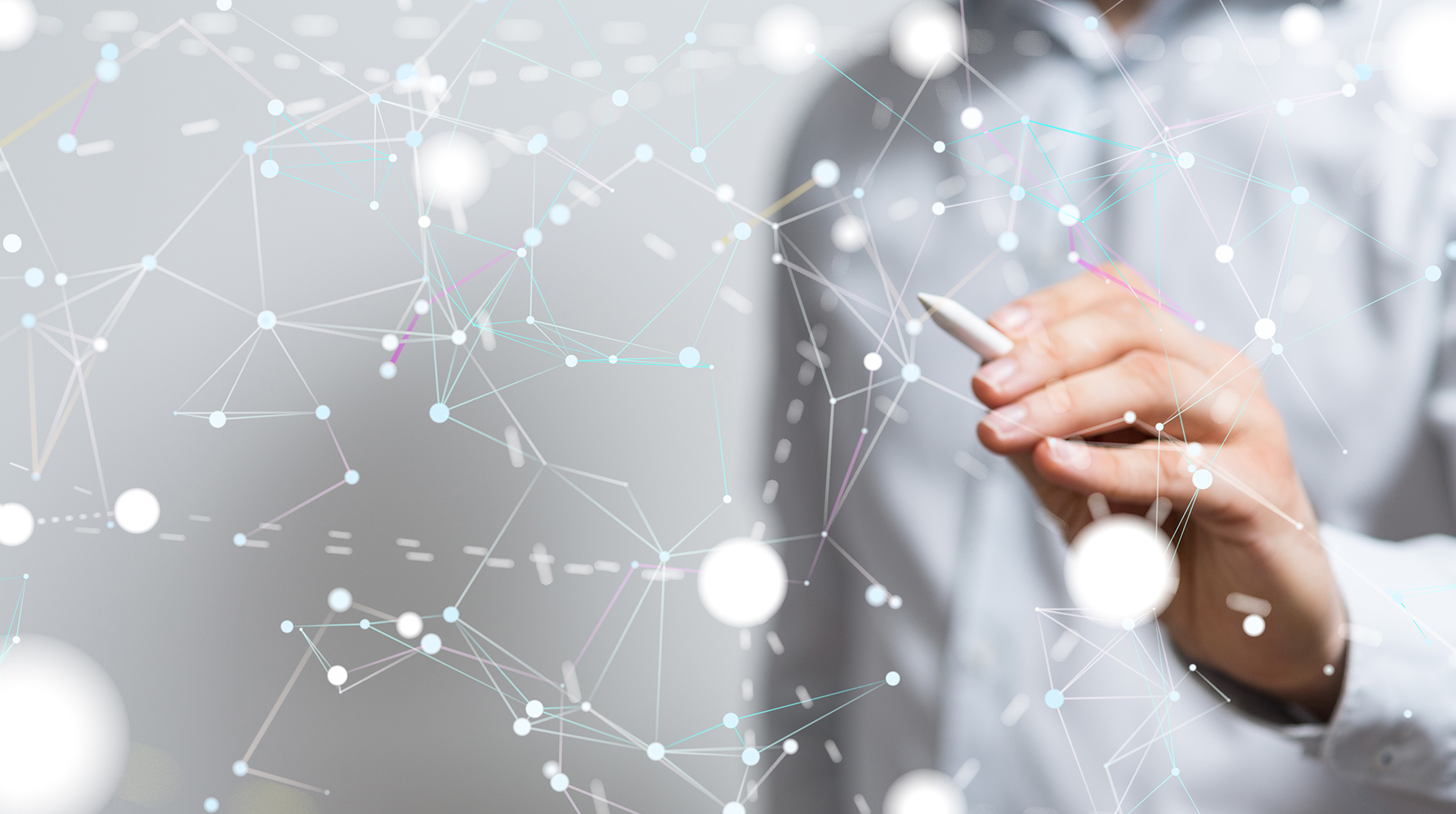 Professional analysing interconnected digital networks representing governance, risk management, and organisational decision-making.