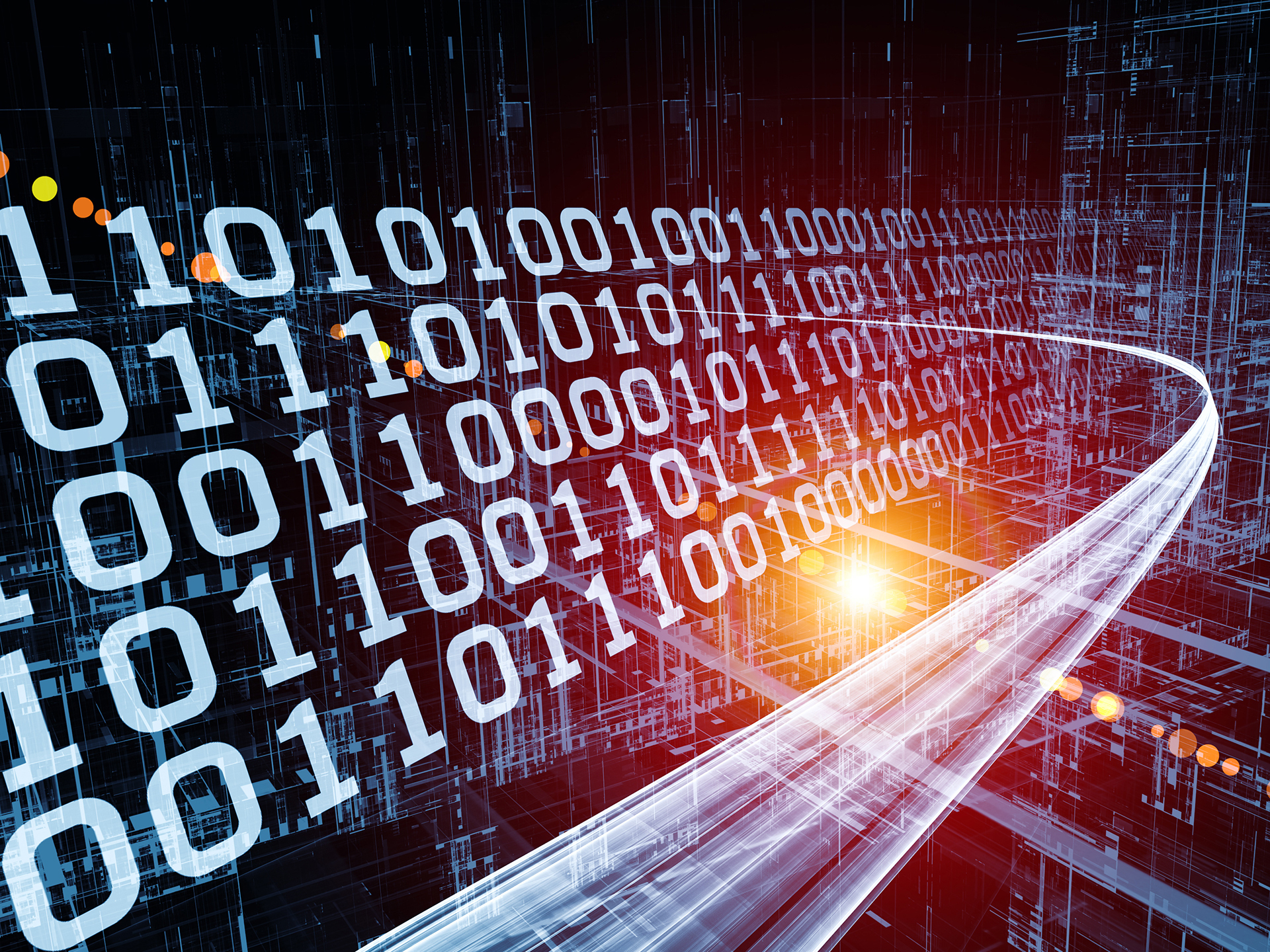 Digital data stream representing building intelligence, analytics, and smart building technology.