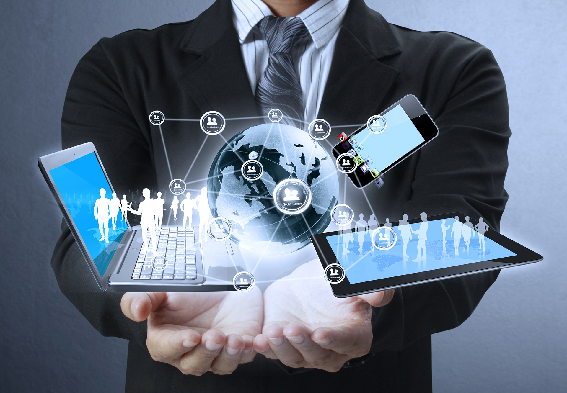 Digital network and communication technology representing the role of strata managers coordinating stakeholders, contractors, and building operations.