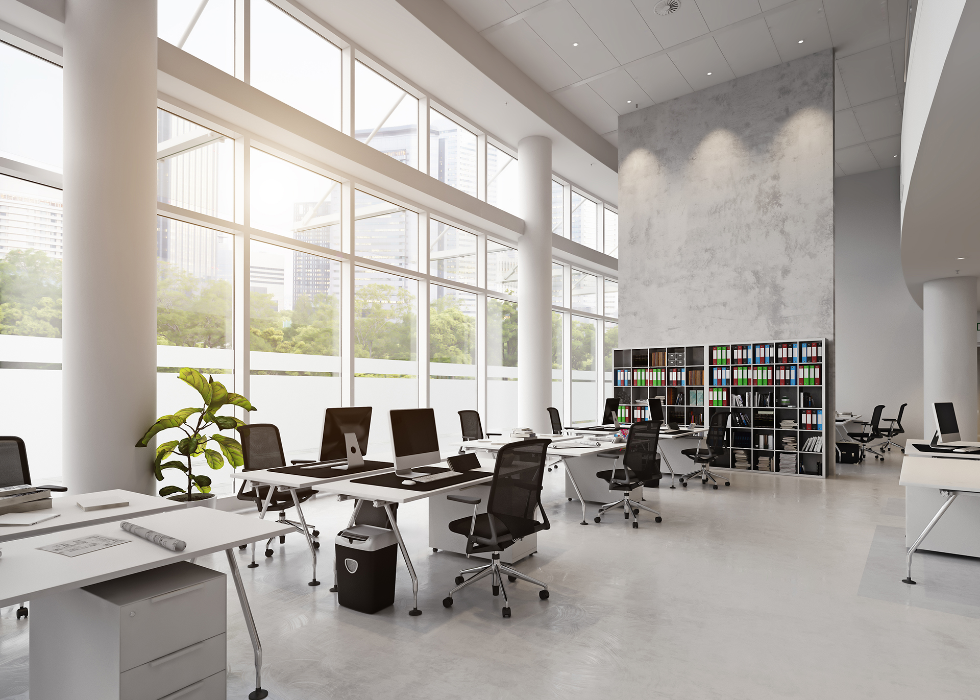 Modern commercial office environment representing building operations governance, documentation, and operational management.